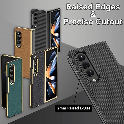 Miniatura 3 de Miimall Compatible con Galaxy Z Fold 4 Funda, PC+PU patrón de piel sintética chapado de lujo funda protectora ultrafina para Samsung Galaxy Z Fold 4