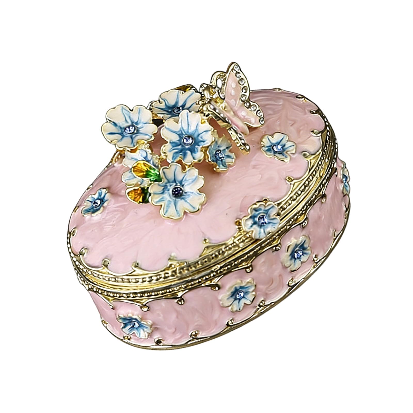 CAZSTYK Sturdy Metal Enameled Cherrys Florals Designs Rings Holder Box with Secure Storage Compartment Dustproof Jewelry Case