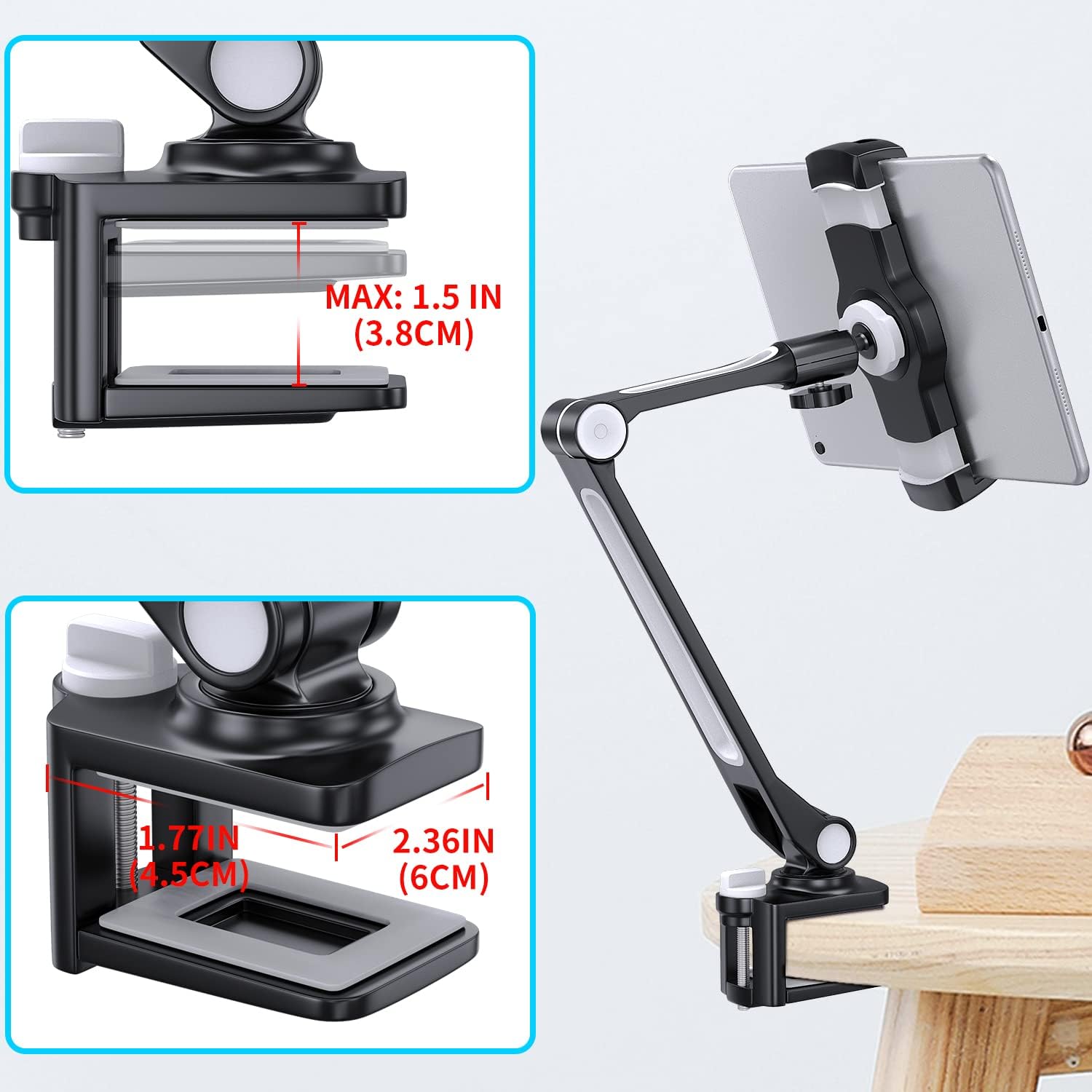 Frее Shірріng оƒƒеr AboveTEK Sturdy iPad Holder, Aluminum Long Arm iPad Tablet Mount, 360° Swivel Tablet Stand & Phone Holder with Bracket Cradle Clamps 4-11 Devices for Kitchen Bedside Office Desk Showcase(Black) Suреr Dеаl Prоduсt AboveTEK Sturdy iPad Holder, Aluminum Long Arm iPad Tablet Mount, 360° Swivel Tablet Stand & Phone Holder with Bracket Cradle Clamps 4-11 Devices for Kitchen Bedside Office Desk Showcase(Black)