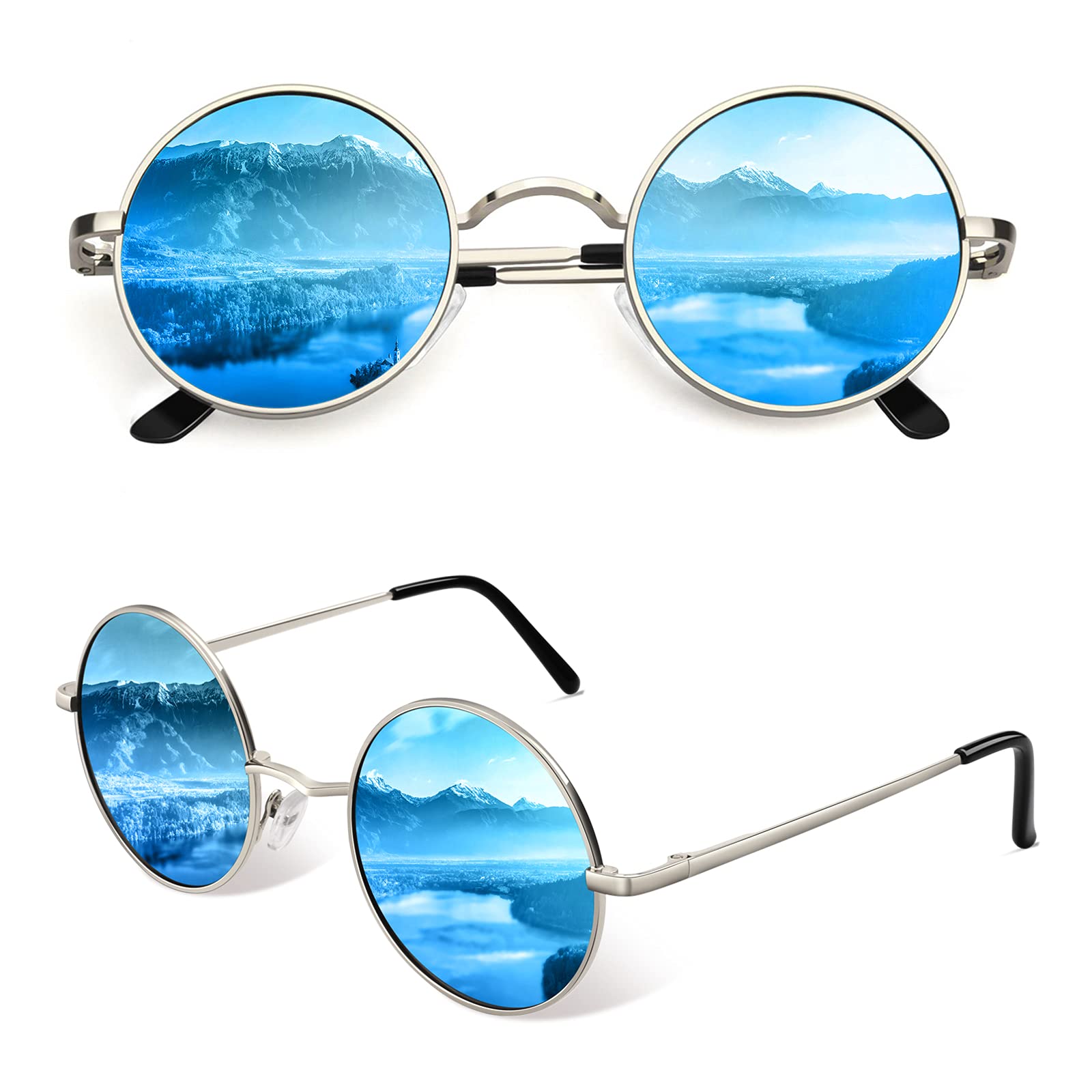 CGID Retro Round Polarized Sunglasses for Men Women Circle Metal Hippie Shades UV400 Protection E01