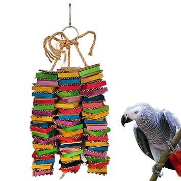 Coppthinktu Parrot Toys for Large Birds, Cardboard Big Bird Toys African Grey Parrot Toys Natural Wooden Bird Cage Chewing Toy with Clip for Small Medium and Large Parrots and Birds