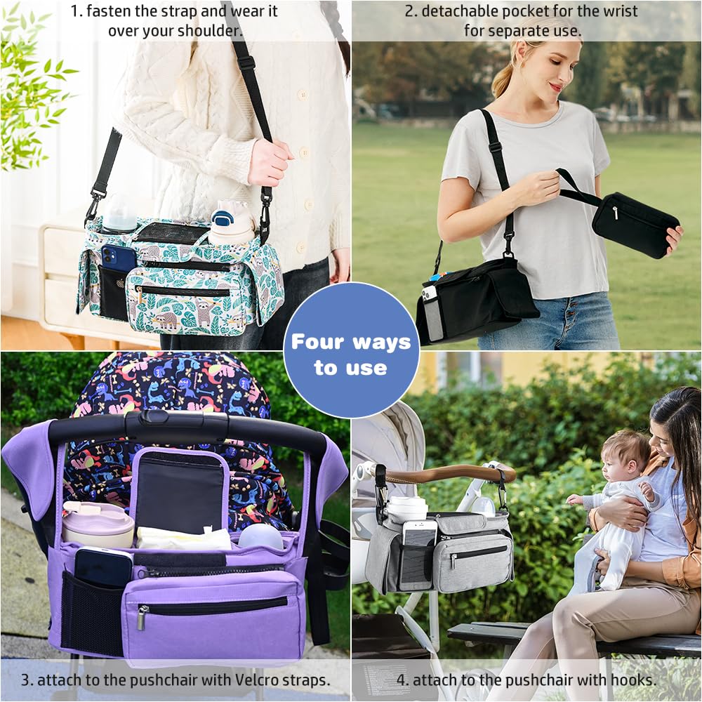 HINATAA Baby Pram Bag Stroller,Baby Stroller Organizer- Detachable Phone Bag & Shoulder Strap - Image 4