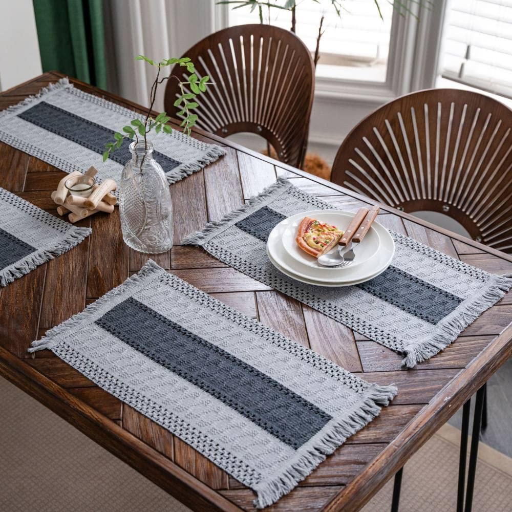 Manteles Individuales,Manteles Individuales Para Mesa De Comedor, Manteles Individuales Grises Manteles Individuales De Lino De Algodón Manteles Individuales Tejidos Con Borlas Colorblock Manteles