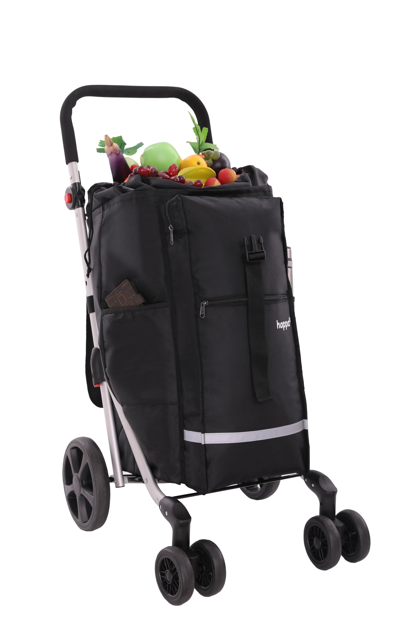 Hoppa 74L Lightweight Foldable Shopping Trolley on – Hard-Wearing Trolley Cart - Storage Trolly on – Sturdy 6 Wheels Collapsable Grocery Trolley Cart on Wheels (ST101-26)