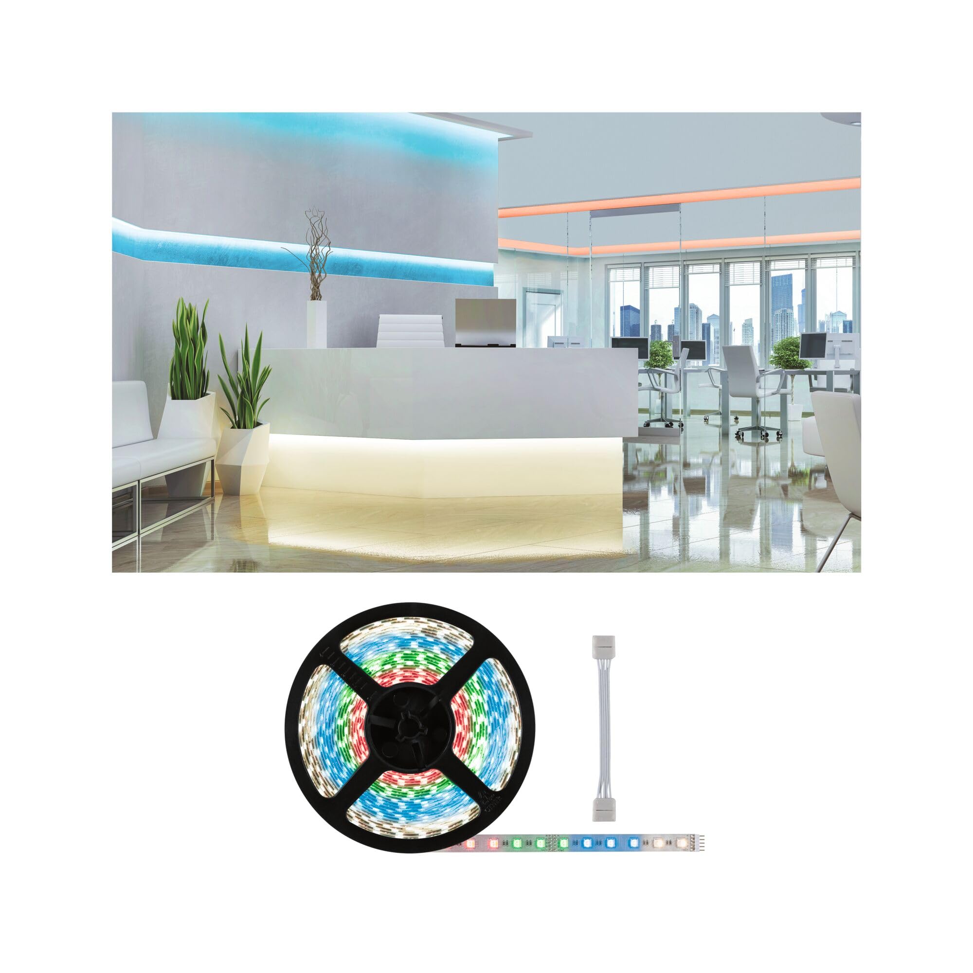 Paulmann 71044 LED Stripe MaxLED 500 RGBW inkl. Adapterkabel 10m Farbsteuerung IP20 incl. 1x72 Watt dimmbar Silber Kunststoff 3000 K
