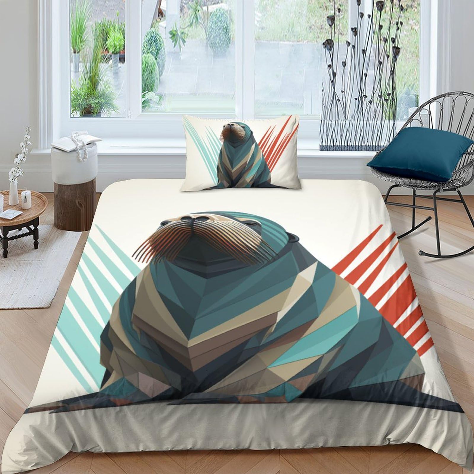 Housse de couette imprimé morse pour chambre d'enfant parure lit simple 3D
