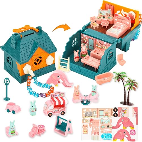 TQQFUN Lindo juguete de conejo de plástico para niños, juego de 32 piezas plegable de conejo, juego interactivo para mascotas, juego de rol