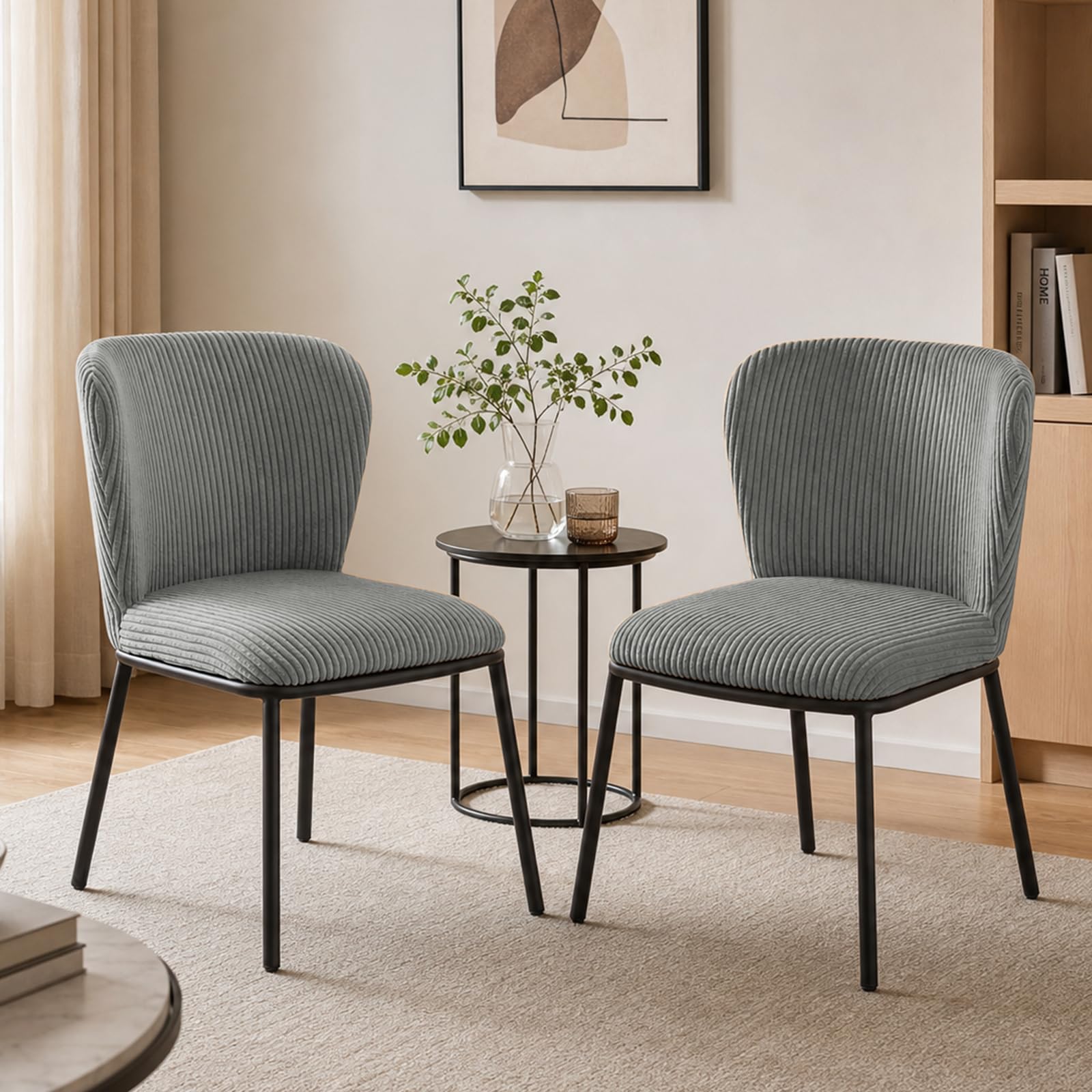 Esszimmerstühle 2er Set, Esstischstühle mit Cordbezug und Metallbeinen, ergonomische Küchenstühle armlehnlos für Esszimmer & Küche, Bequeme Stühle mit Schaumstoffpolsterung-Grau