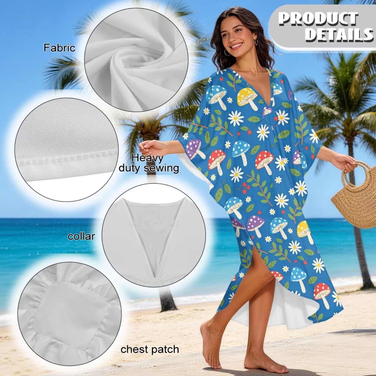Poceacles Abiti lunghi da donna taglie forti caftani con scollo a V copertura da spiaggia maniche a pipistrello estate primavera autunno vestito coverup
