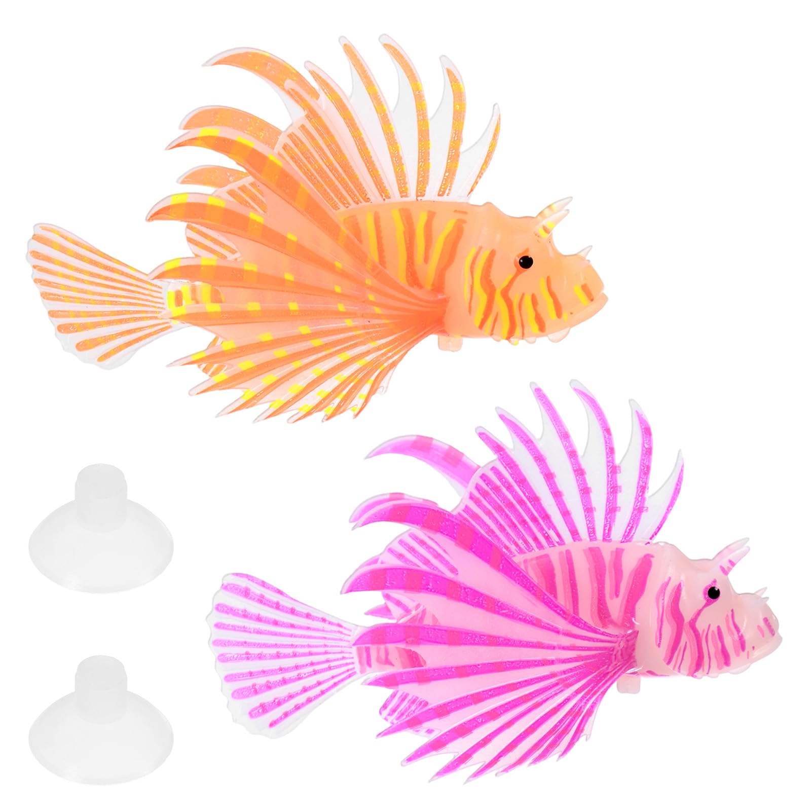 M METERXITY 2-Pack Artificial Glowing Lion Fish 4.53"x2.95", Orange, Purple