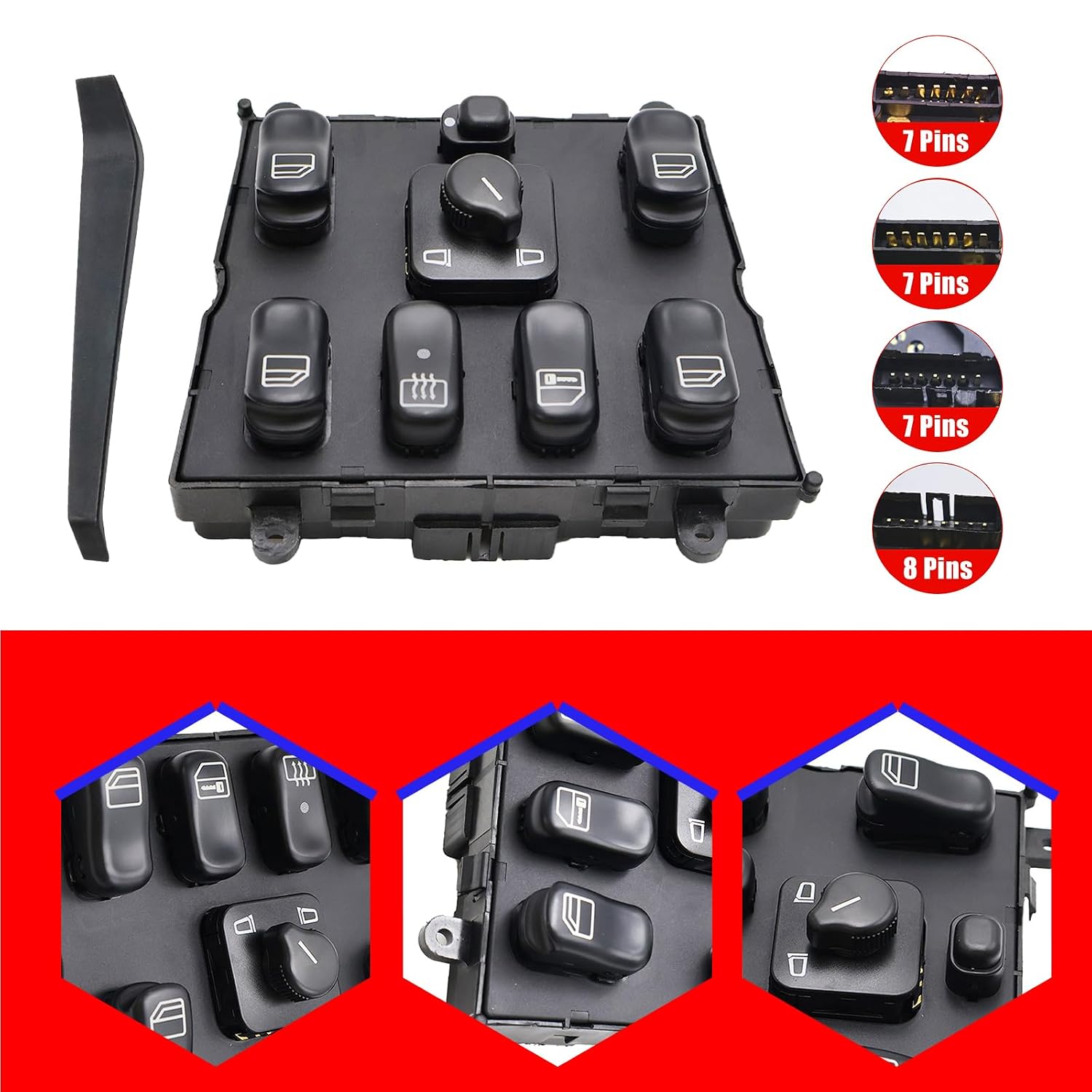 SMMS 901-573 Power Window Switch for Mercedes Benz ML320 1998-2003, ML500 2002-2003, ML55 AMG 2000-2003, ML430 1999-2001 Control Door vidrios Master Switch Replaces 80933103066,1638206610