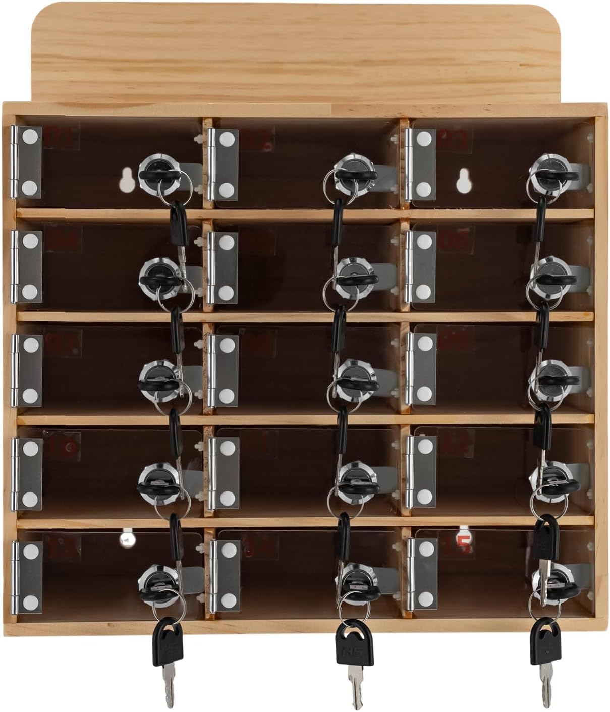 15-Slot Wall-Mounted Wooden Cell Phone Storage Locker with Clear Acrylic Doors & Security Locks, Freestanding Organizer for Classroom & Office Use