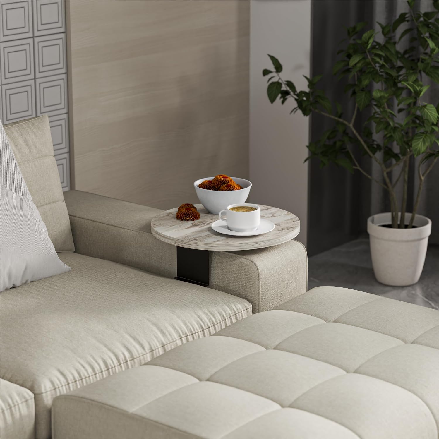 Tray Table, Couch Arm Table, Sofa Arm Tray, Armchair Table, Multi-Function Table, Sofa Armrest Tray, Sofa Armrest Table Tray for Small Space (White)