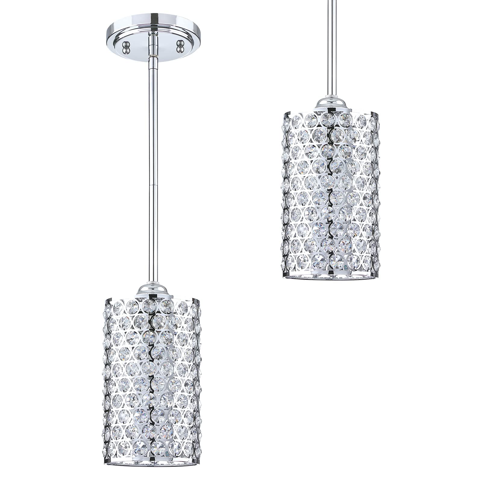 3 Pack 1 Light Hanging Kitchen Island Crystal Pendant Lighting Modern Concise Pendant Light Fixture Chrome Finish with Crystal Plate Metal Shade for Bar, Dining Room, Corridor,Living Room