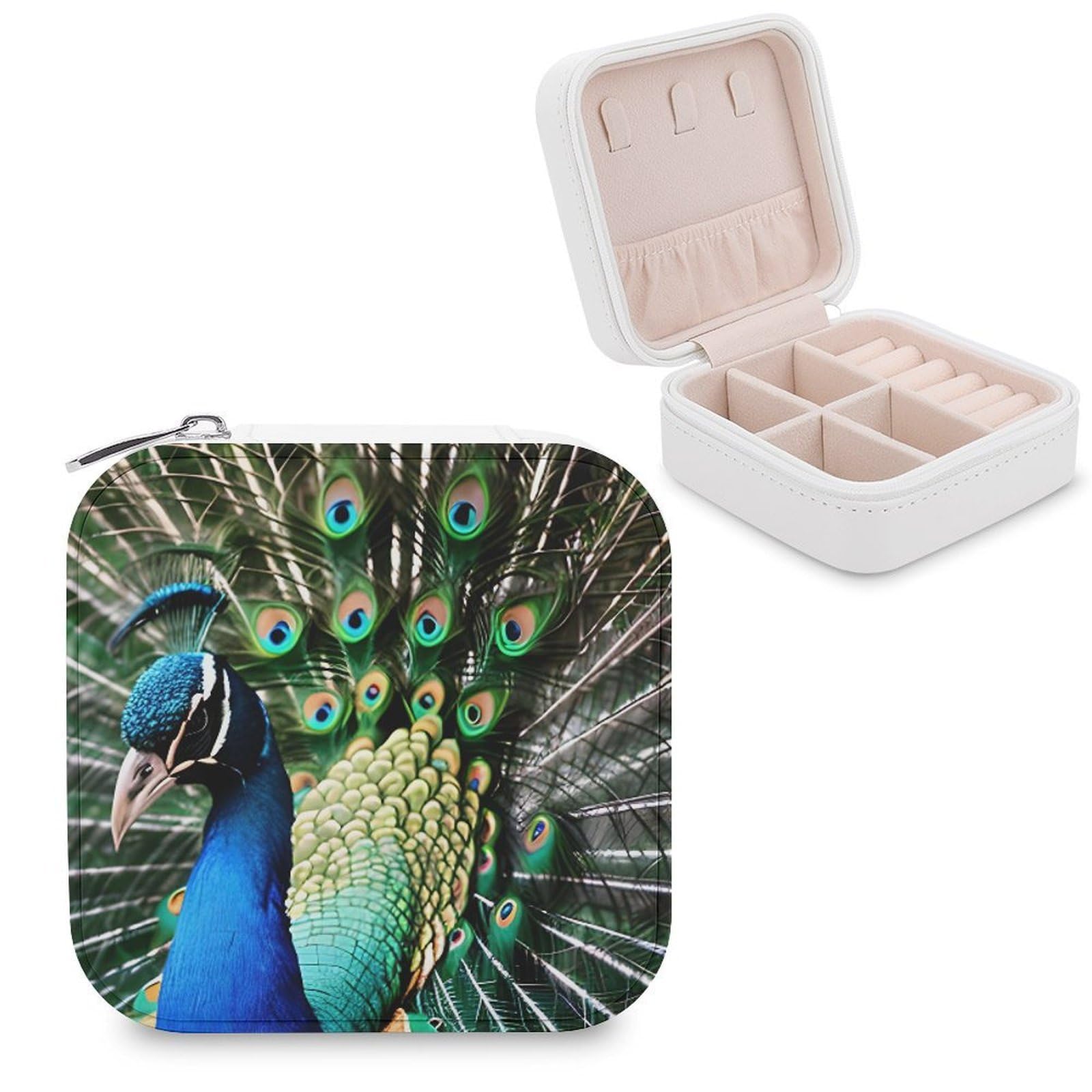 JTREHY Peacock Jewelry Box Personalized PU Jewelry Box Exquisite Jewelrys Organizer Case Small Portable Jewellery Storage Holder for Rings Earrings Necklaces Gifts