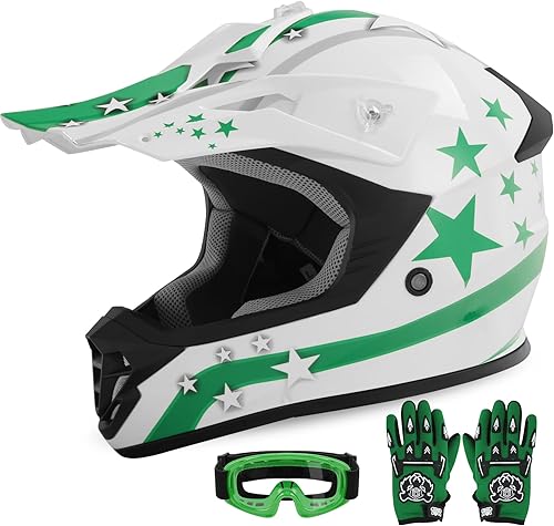 Miniatura 15 de XFMT - Juego de casco DOT con gafas y guantes para motocross, cuatrimoto y vehículos todoterreno para niños y jóvenes, diseño de calavera azul,