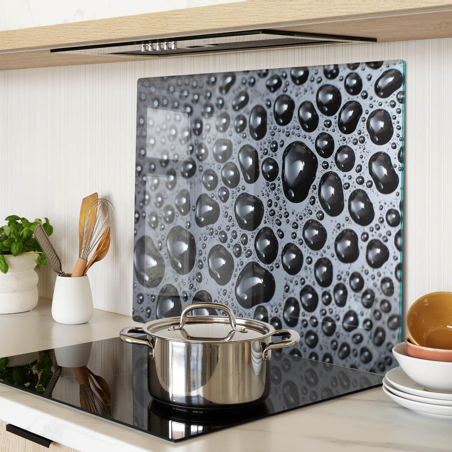 Planche à Découper pour la Cuisine 60x52 cm Avec Impression Décoration Résistant à la Chaleur Modernité Symétrique Contact Alimentaire Bords Polis Pieds Antidérapants - Gouttes d'eau