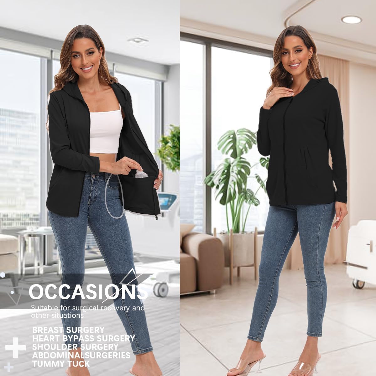 Post Mastectomy Shirts with Drain Pockets Breast Mastectomy Recovery Must Haves Soft Long Sleeve Zip Up Shirts Clothing - Image 5