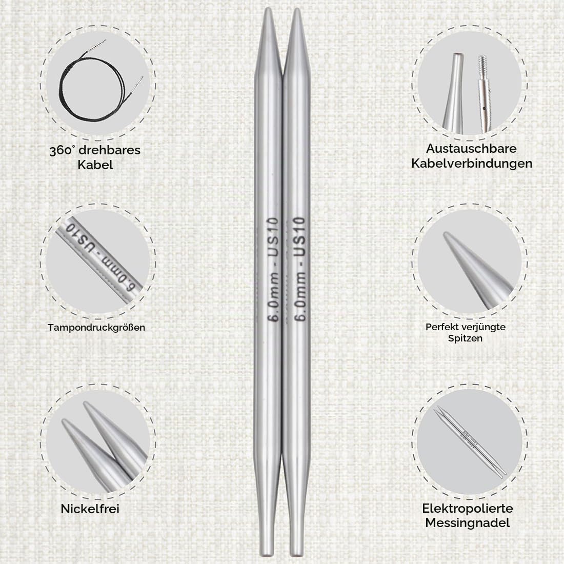 KnitPro Nova Regal Austauschbare Nadelspitzen Set 5" (13cm) | 11 Größen (3mm bis 8mm)