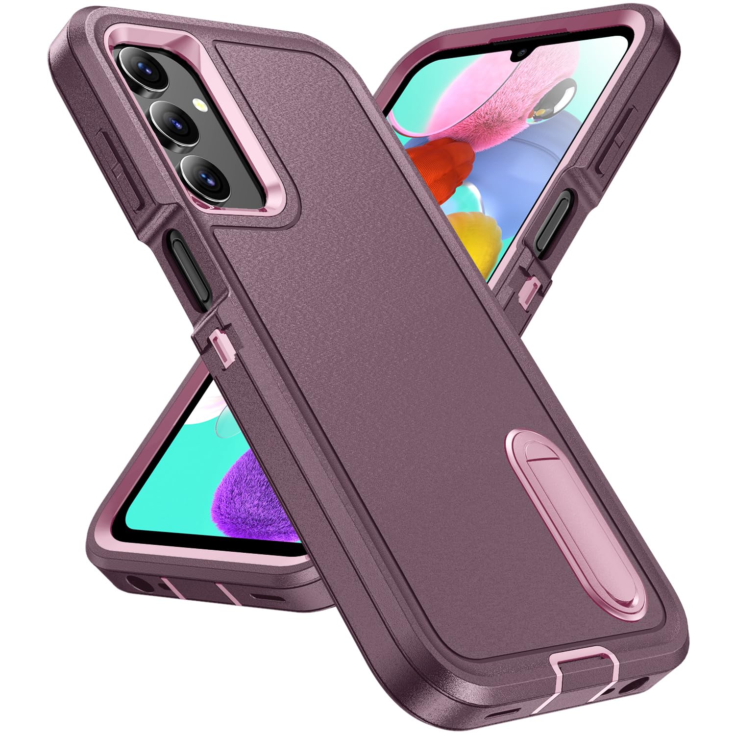 Fucozan for Galaxy A15 5G Case with Kickstand 3-Layer Military Grade Protective Cover Silicone Shockproof for Samsung Galaxy A15 5G Phone Case (Purple