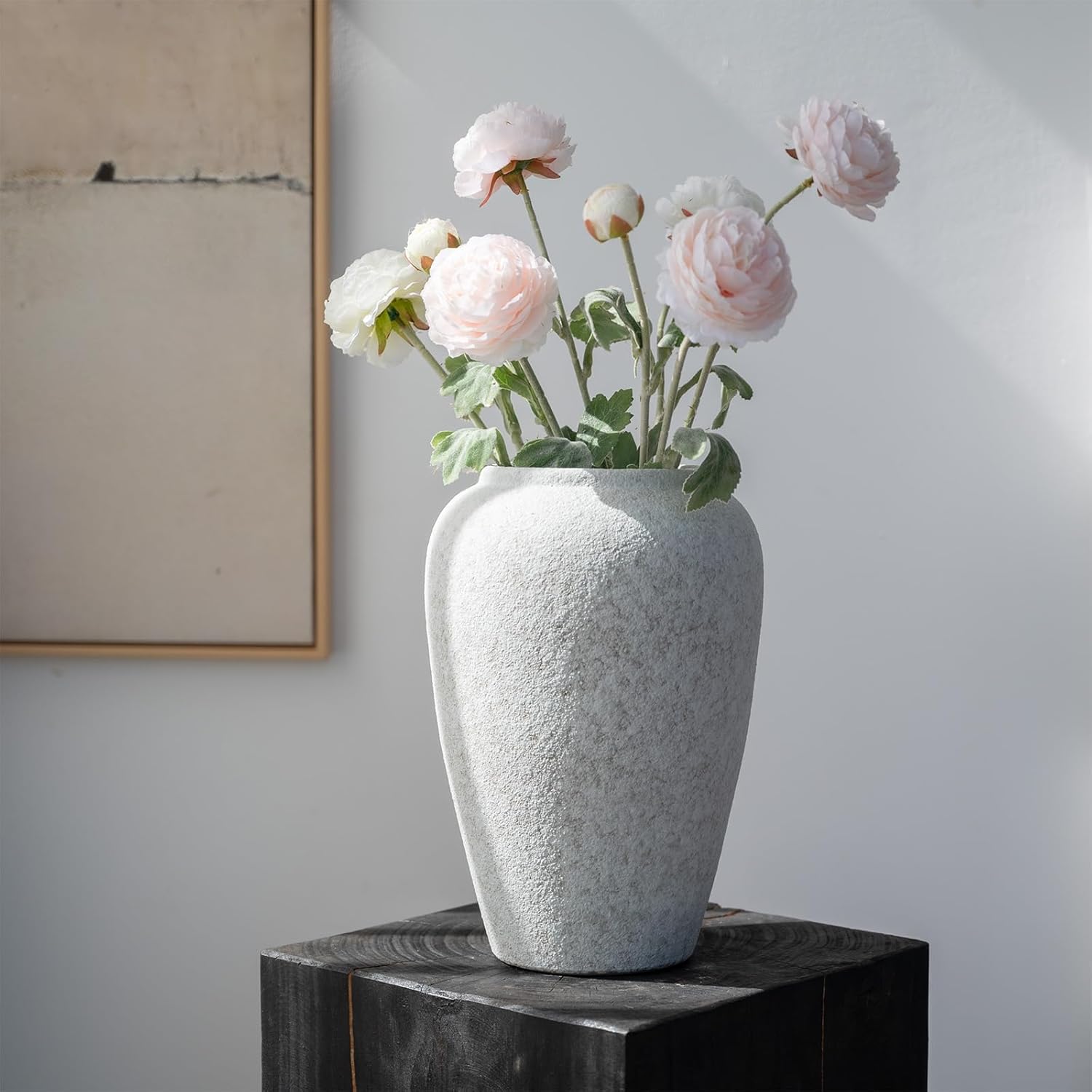Relexome Grey White Ceramic Rustic Vase Farmhouse Flower Vase,11.8 Inch Tall Vintage Distressed Terracotta Pottery Stoneware Clay Vases,Wabi Sabi Home Living Room Table Decor,Gift for Women Girls