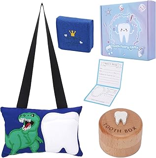 Tooth Fairy Pillow for boy with Receipts and Tooth Fairy boxs,Tooth Fairy Gifts for Boys,3 Piece Set with Hanging Option,Toothfairy Kit Keepsake Gift
