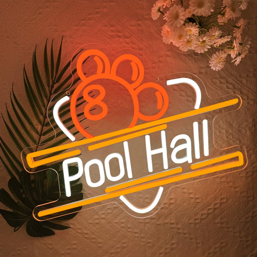 Pool Hall LED Light,Pool Table Neon Light Sign for Wall Art Decor,Game Backdrop for Game Room Bedroom Home Bar Club Party Man Cave,Dimmable Neon Sign Gift for Boys Teen Men USB Powered(15.4"*12.3") - Image 3