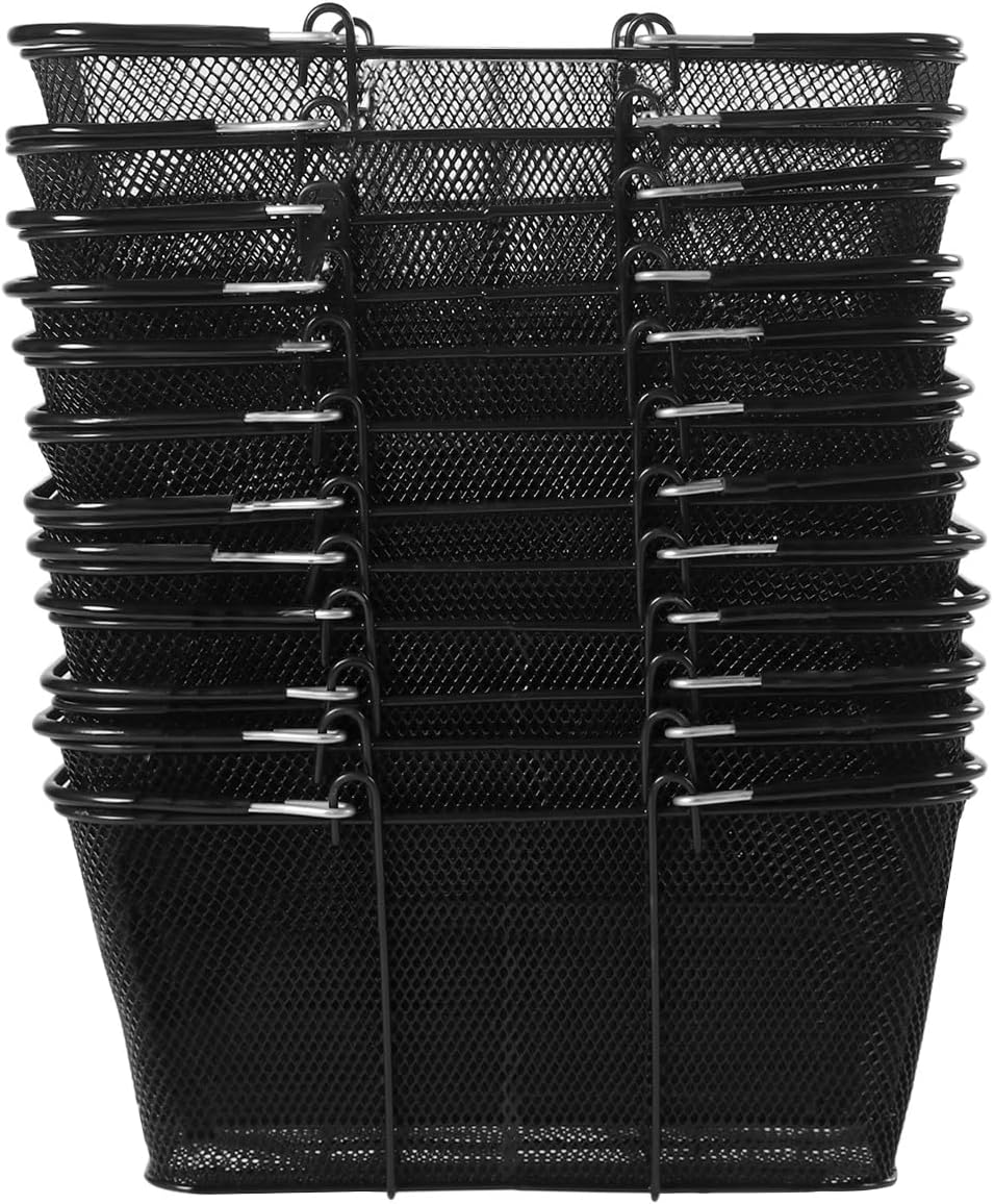 12Pcs Shopping Baskets w/Stand, Portable Simple (Each)5Gal Metal Metal Shopping Baskets with Handles Black 15.7 * 12 * 7inch for Stores Shopping