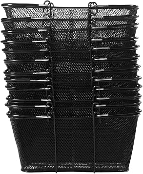 12Pcs Shopping Baskets w/Stand, Portable Simple Each5Gal Metal Metal Shopping Baskets with Handles Black 15.7 * 12 * 7inch for Stores Shopping