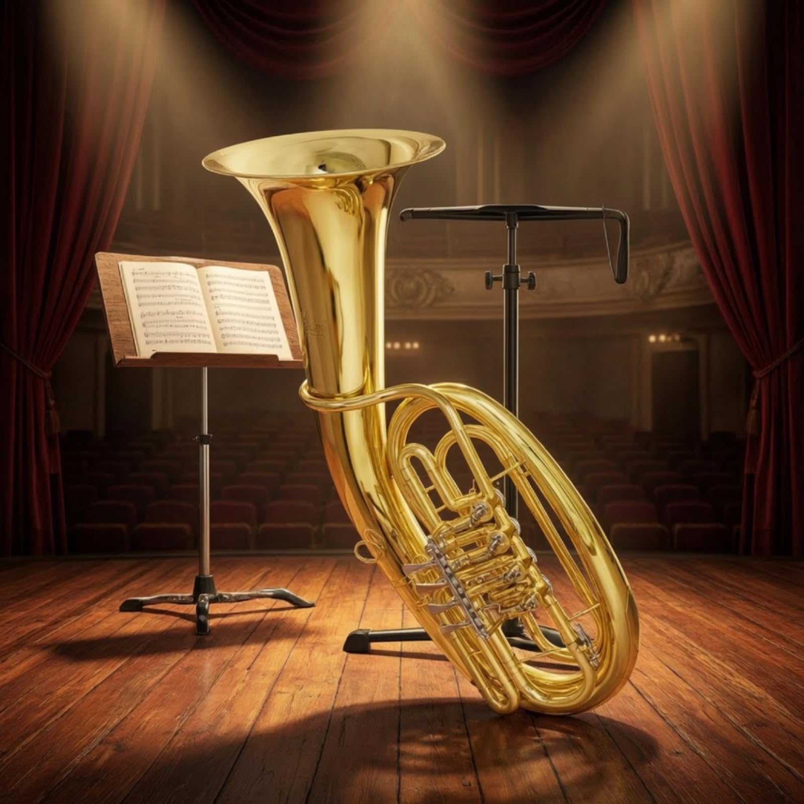 Strumento a Fiato in Ottone con Custodia Dorato Strumento a Fiato in Ottone Lucido Tromba Bassa per Bande Musicali, Scuola di Musica