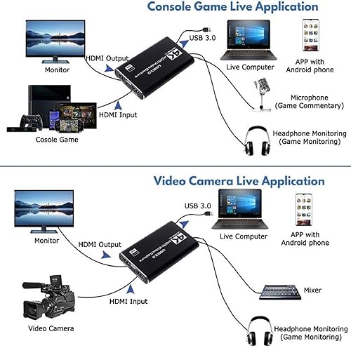 Miniatura 9 de Dispositivo de captura de video de audio 4K, HDMI a USB 3.0 4K tarjeta de captura de video tarjeta de captura de juego USB 3.0, para transmisión en