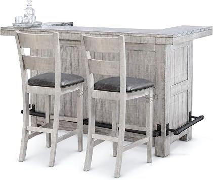 Empire USA 80-Inch Alpine Bar Cabinet, Alpine Grey, W/ 2 Seat