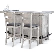 Empire USA 80 - Inch Alpine Bar Cabinet, 3-Tier Home Bar Cabinet Alpine Grey Finish, W/ 2 Seat
