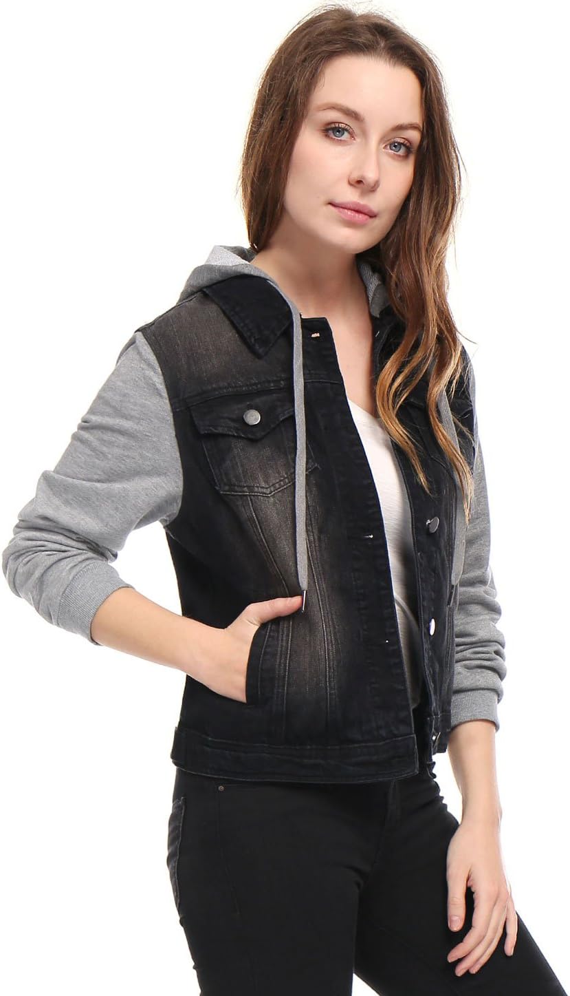 Allegra K Women's Jean Jackets Layered Drawstring Hood Denim Jacket with Pockets - Image 2