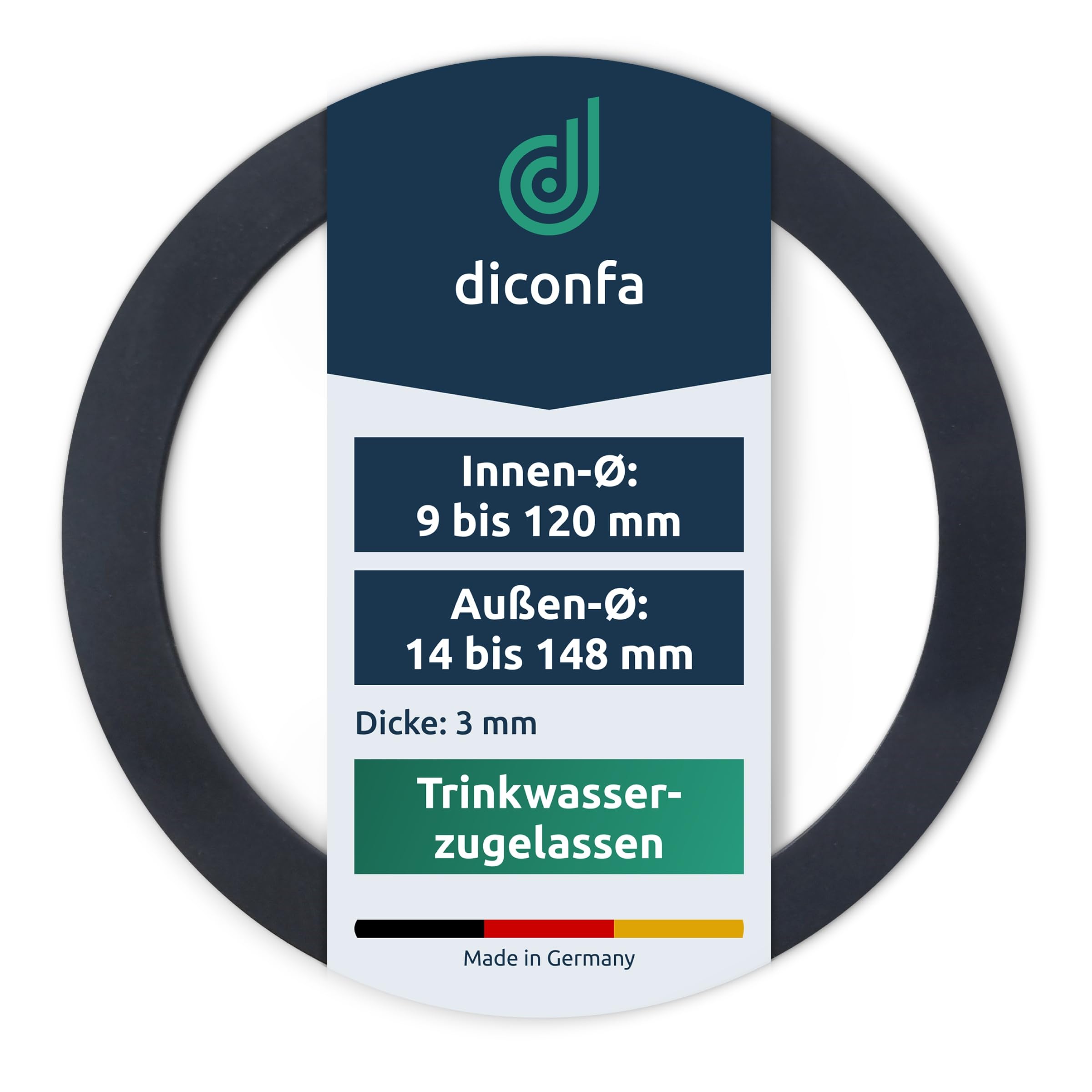 diconfa Gummidichtung Verschraubung EPDM 3mm - TRINKWASSERZULASSUNG - AUSWAHL: 3/8 Zoll (27 x 19 x 3mm) // 100 Stück - Flachdichtung Dichtring Rohrverbindung Schlauch Wasseranschluss etc.
