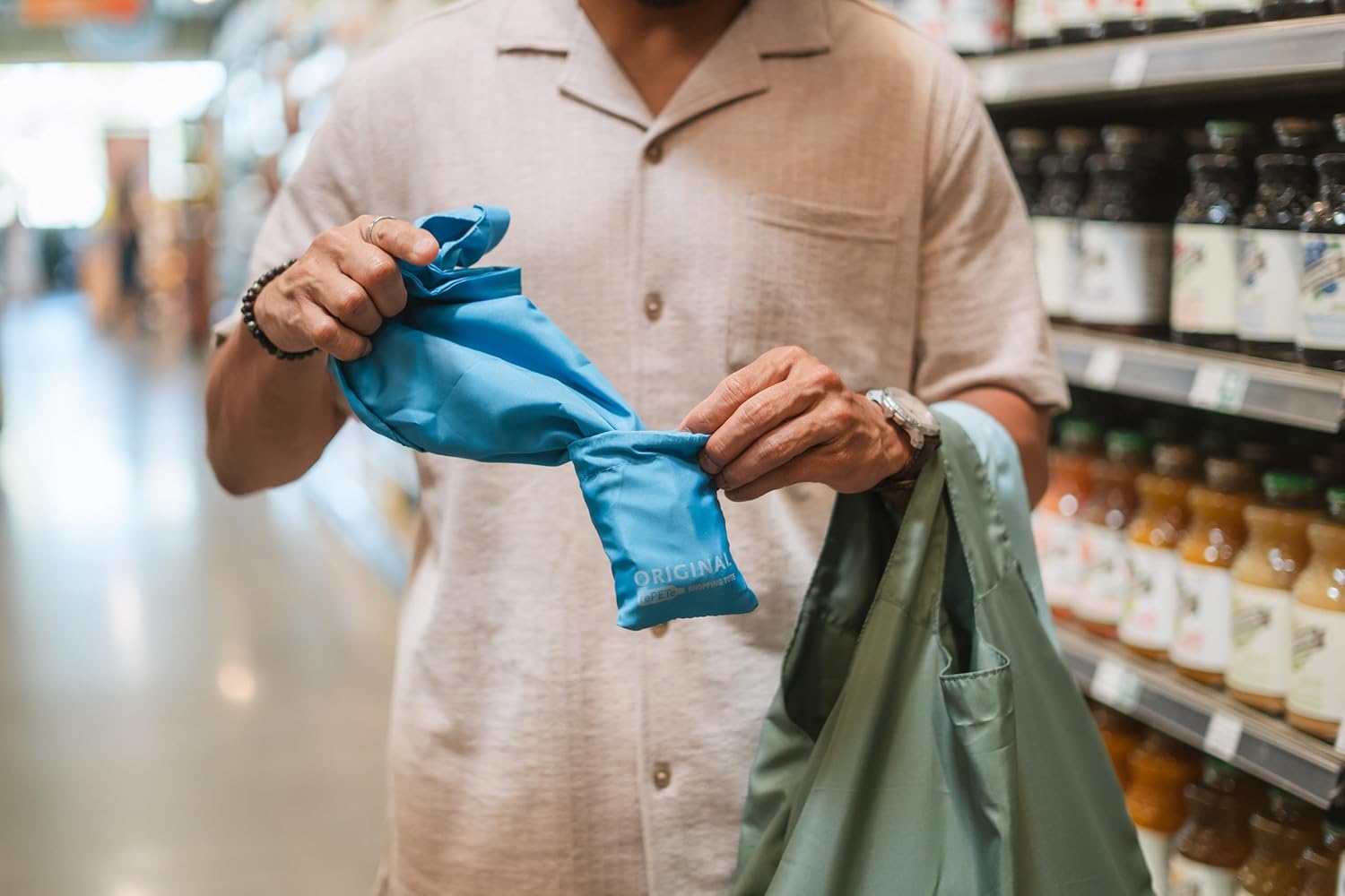 ChicoBag Original Reusable Tote with Carabiner Clip | Compact Reusable Grocery Bags | Recycled Materials | Assorted Colors (Pack of 4)