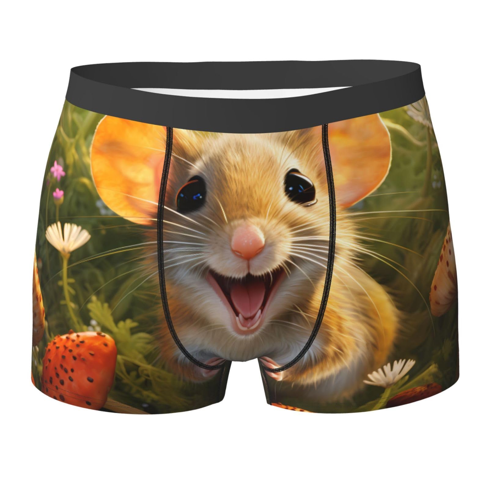 Wbqlsl Unisex Black Happy Mouse Printed Men's Boxer Briefs - Quick-Drying, Breathable, And Comfortable For Everyday Wear -, M