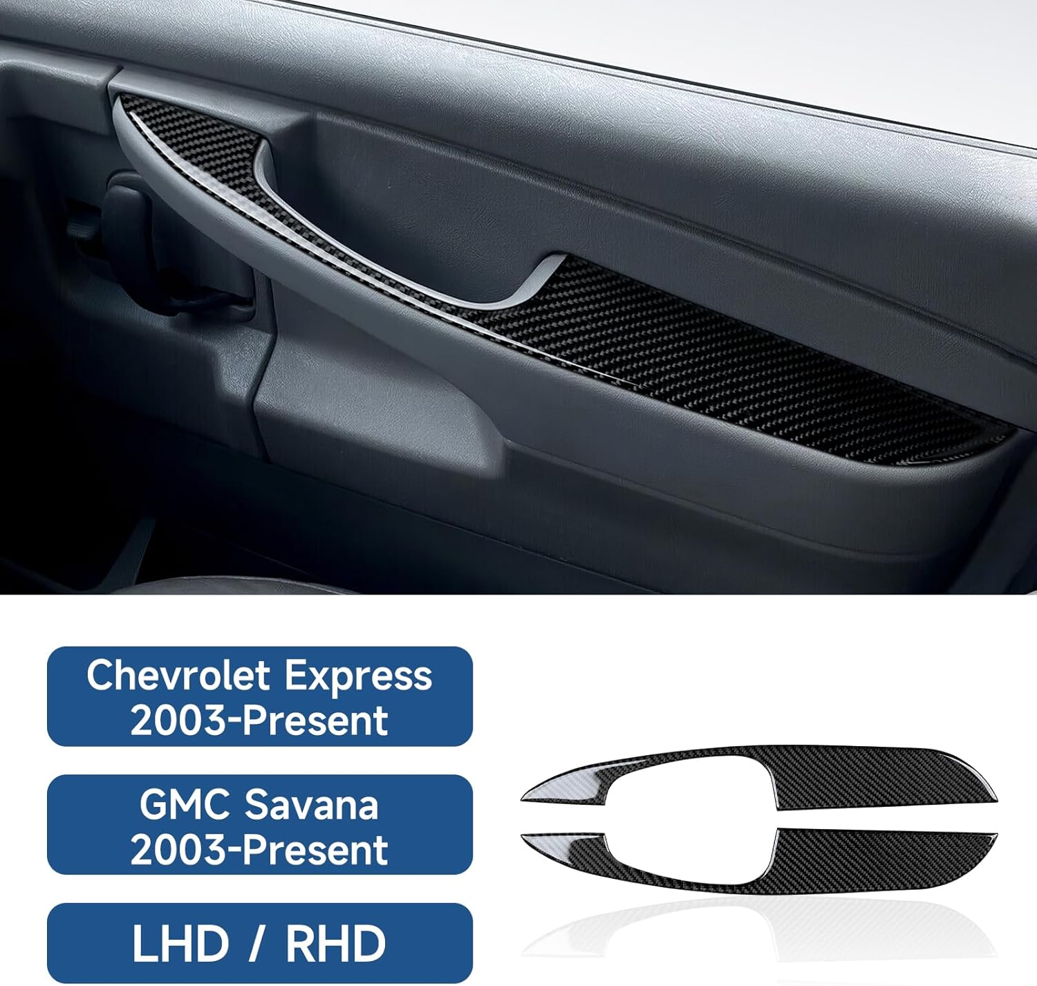 Youtaiche Car Sticker Inner Door Handrail Handle Carbon Fiber Decal Interior Trim Cover for Chevrolet Express/GMC Savana 2003 - Present 1500 2500 3500 Accessories