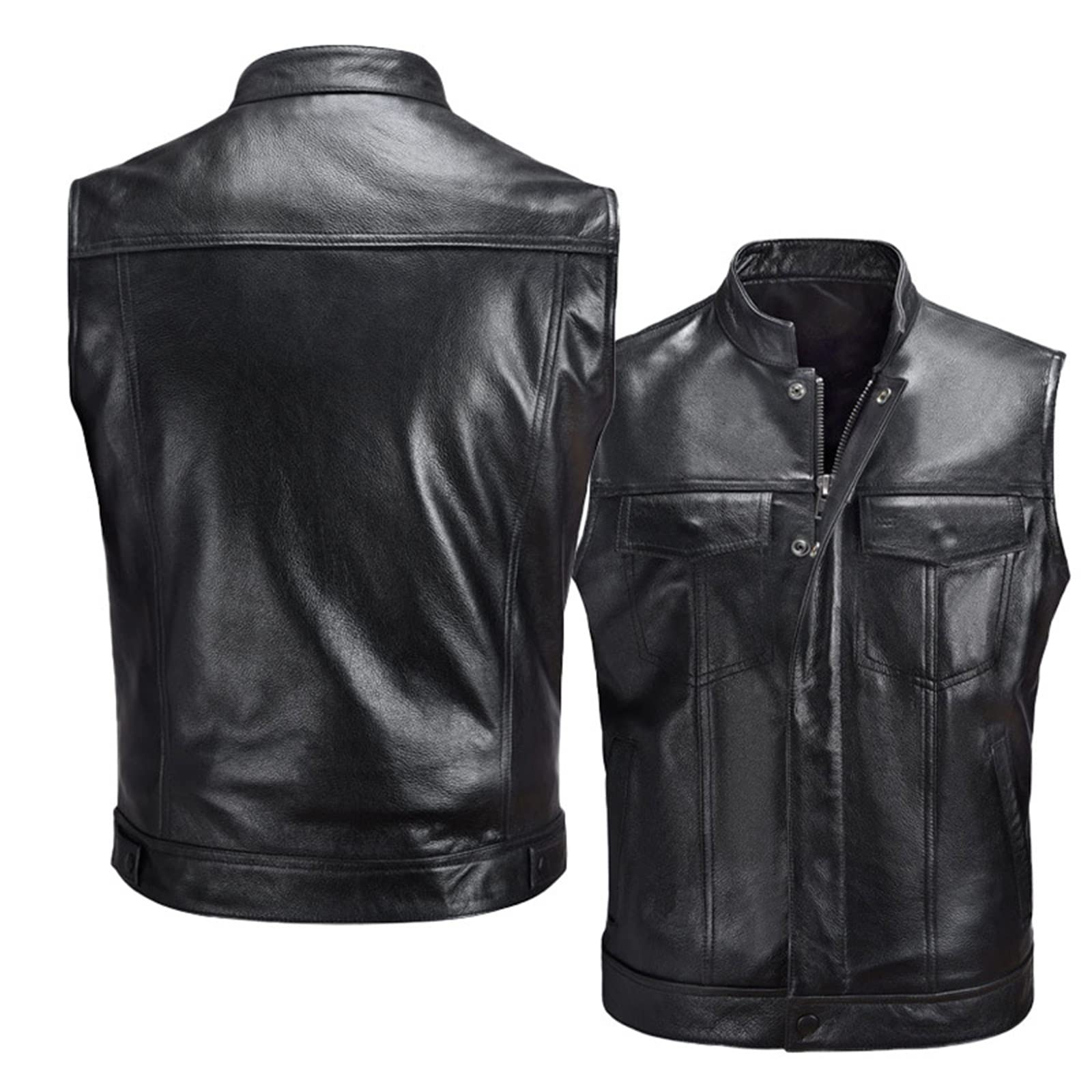 WSLCN Gilet da motociclista da uomo in ecopelle per motocicletta, gilet nero con tasche