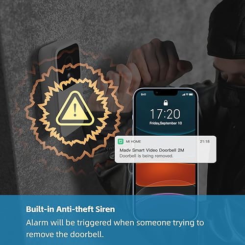 Miniatura 5 de MADV Timbre de video inteligente, resolución 2K, visión nocturna, audio bidireccional, detección de movimiento, respuesta de cambio de voz,