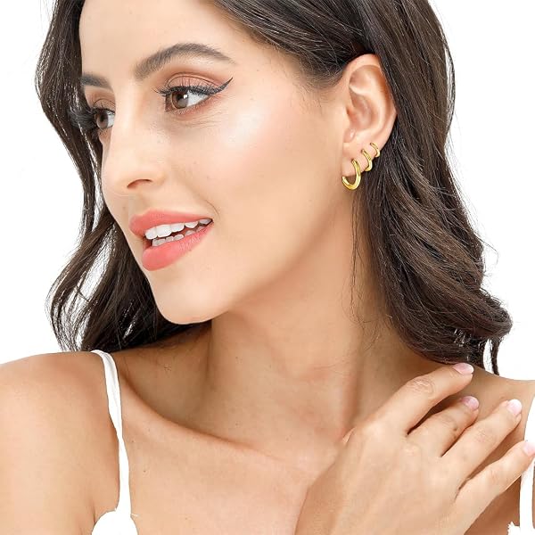 COYUN 7 Paia Orecchini Argento a Cerchio per Uomo e Donna, Orecchini Acciaio Inossidabile di Orecchini Cerchio Piccoli per Unisex Ipoallergenici Orecchini (Oro) - 3