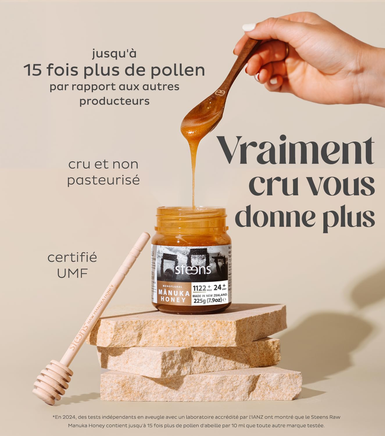 Steens Miel de Manuka - MGO 1122+ - 100% certifié Miel Manuka cru pur UMF 24+ - Mis en pot et scellé en Nouvelle-Zélande - Manuka Honey 225 g