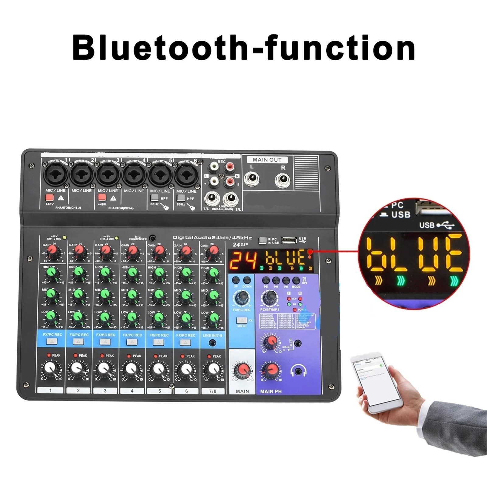 Mixer audio, 2 Pezzi 8 Canali DJ Sound Mixing Table 24 DSP Effect Audio Mixer Bluetooth PC USB Play Recording Controller Console,PC, studio di registrazione e giochi