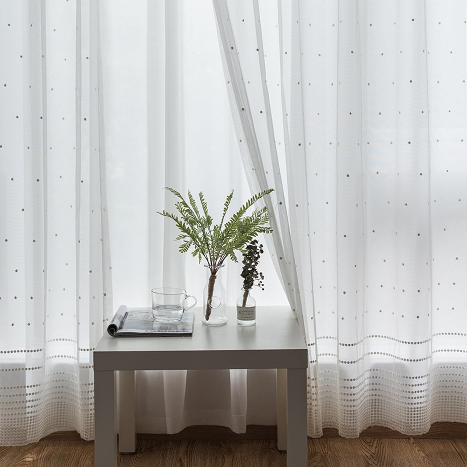 Rideaux voilage salon Beydodo anti vis-à-vis rideau transparent lumineux en gaze blanche à pois