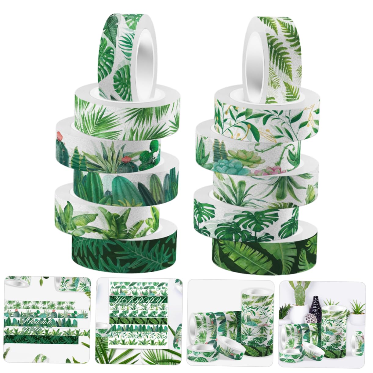 48rotoli Nastro Washi Verde Motivi Per Scrapbooking e Decorazioni Fai Da Te Per Regali e Materiale Cancelleria