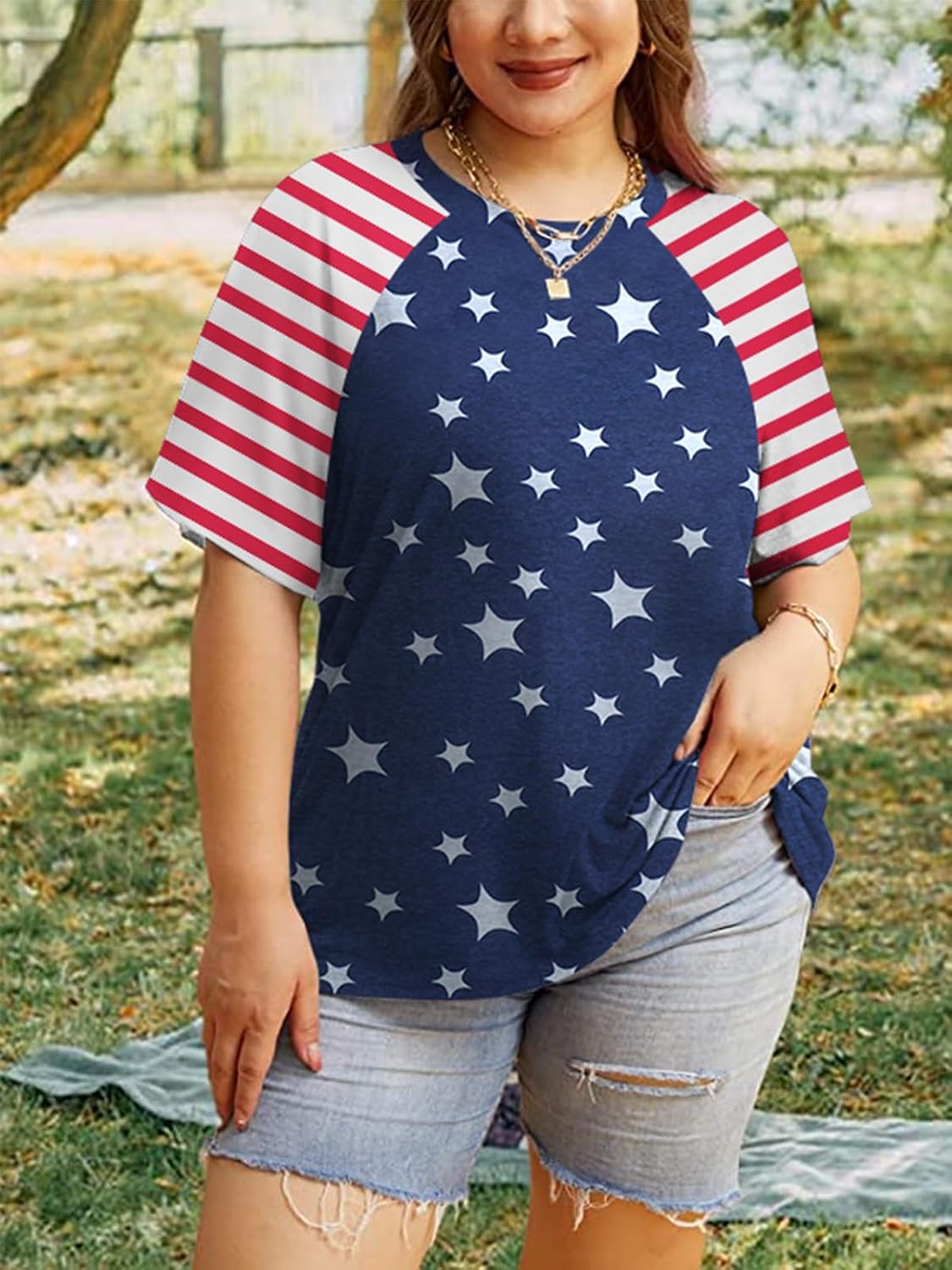 Plus Size Women American Flag Shirt Flag Striped Star Graphic 4th of July Tops Independence Day Tee