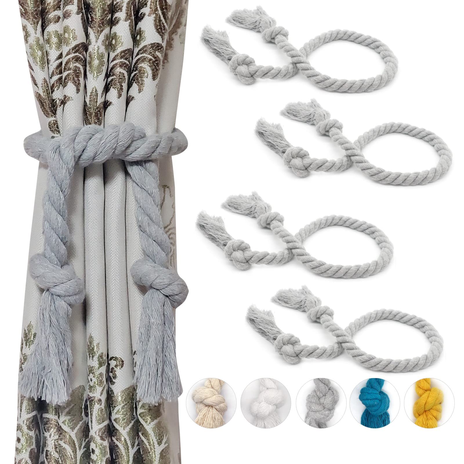 Yteseery 4 Pack Curtain Ties Rope, Outdoor Curtain Tiebacks, Natural Cotton Curtain Holders, Village Rustic Farmhouse Curtain Holdbacks, Nautical