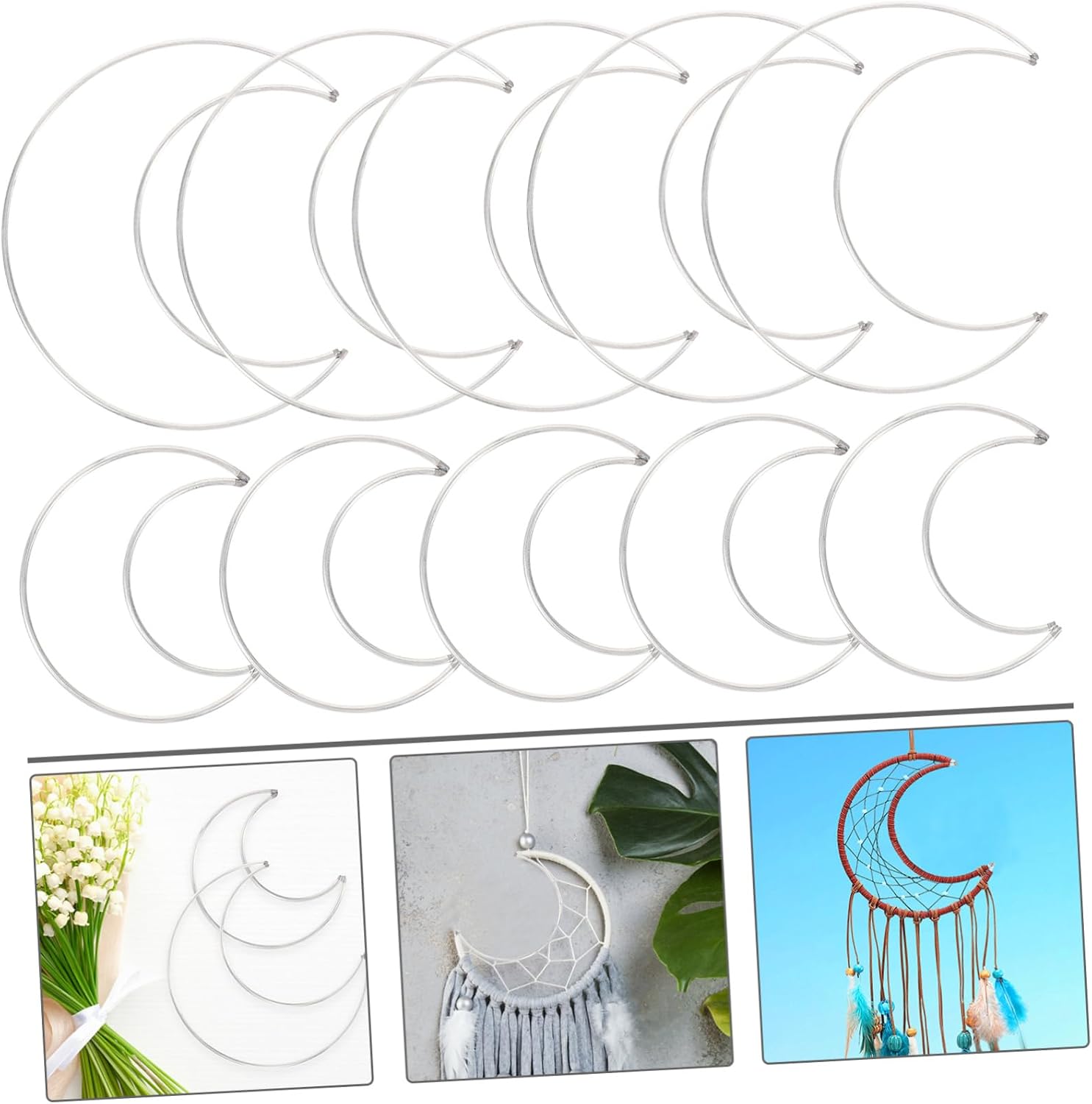 10pcs Dream Catcher Ring Handmade Moon Shaped Hoops for DIY Crafts Includes Small Large Dreamcatcher Hoops for Wall Decoration and Wreath Making