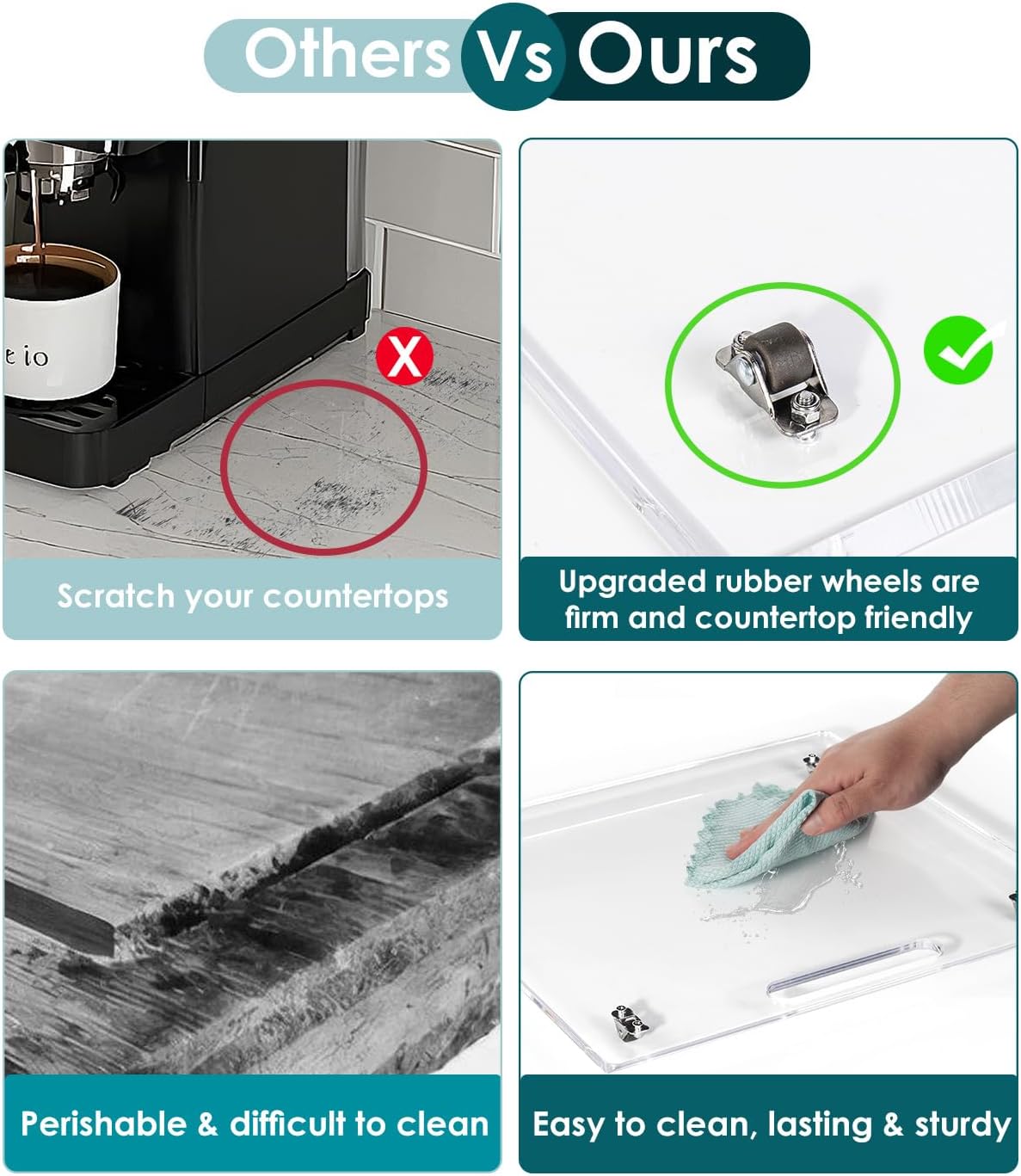 HAYVAN Acrylic Sliding Tray for Coffee Maker & Heavy Kitchen Appliances - Appliance Slider with Silent Wheels Slides Easily from Under The Cabinet - Easy to Clean (Clear, 9.8” W x 14”D)