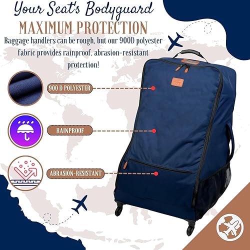 Miniatura 5 de MUMINOON Bolsa de viaje para asiento de automóvil con ruedas y mochila - Bolsa de viaje acolchada para asiento de automóvil - Portabicicletas